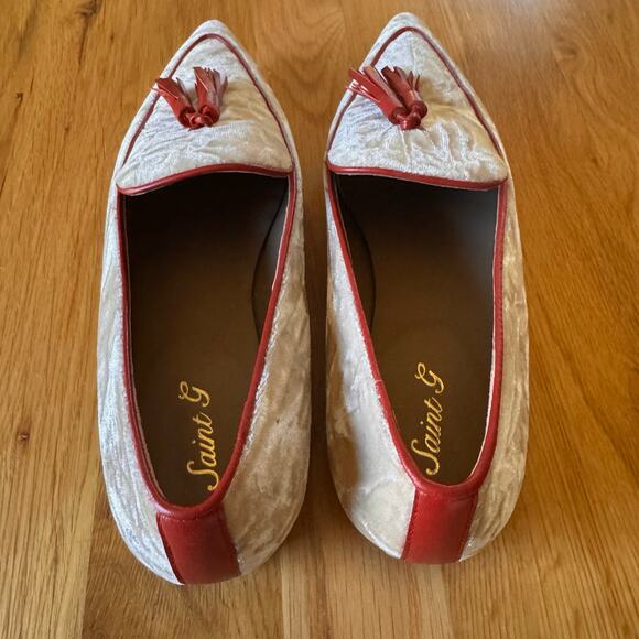 Saint G Saint Simona Cipra Velvet Tassel Moccasins Loafers in "Beige" Sz 7 - Picture 6 of 14